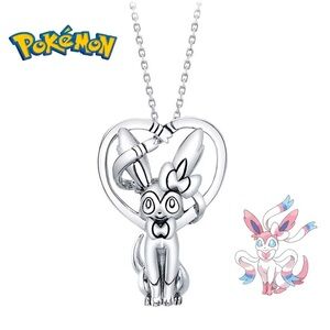 925 Sterling Silver Pokemon Sylveon Pendant  Necklace Pocket Monsters Anime